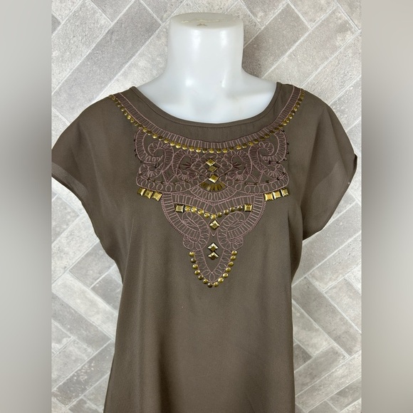 Lady Dutch brown rhinestone embelished tunic size small - Picture 2 of 8